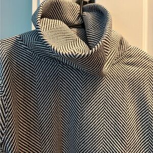 Black and White Herringbone Turtleneck Sweater